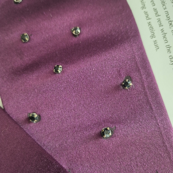 Elegant Purple Satin Look Stretchy Gloves with Glued Black Rhinestones - Picture 6 of 7